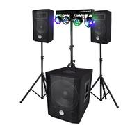 Pack sonorisation 1000W BMS1208, Caisson bi-amplifié 600W, USB Bluetooth, 30cm, Satellites, câbles, Portique + 4 PAR /UV DMX