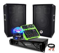 Pack Sonorisation 2 enceintes BMS08 amplificateur DJ PRO 1000W Table de mixage MINI4, Jeu de lumière Boule LED RVB