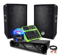 Pack Sonorisation 2 enceintes BMS08 amplificateur DJ PRO 1000W Table de mixage MINI4, Jeu de lumière Boule LED RVB