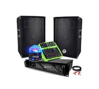Pack Sonorisation 2 enceintes BMS08 amplificateur DJ PRO 1000W Table de mixage MINI4, Jeu de lumière Boule LED RVB