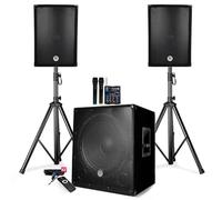Pack sonorisation 2200W - Enceintes + Caisson + Pieds - USB/Bluetooth - BM Bmsonic BMS1512 + Table de mixage 2 micros SS Fils