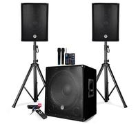 Pack sonorisation 2200W - Enceintes + Caisson + Pieds - USB/BLUETOOTH - BM SONIC BMS1512 + table de mixage 2 micros ss fils