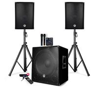 Pack sonorisation 2200W - Enceintes + Caisson + Pieds - USB/BLUETOOTH - BM SONIC BMS1512 + table de mixage 2 micros ss fils