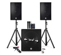 Pack sonorisation 2400W -2 Enceintes + Caisson +Pieds - USB/BLUETOOTH - table de mixage MXW5 -2 micros ss fils