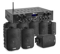 Power Dynamics PV240BT - Système Audio 4 Zones 400 Watts avec Amplificateur Bluetooth et 8 Enceintes Filaires BGO30 Noires