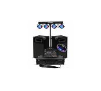 Pack sonorisation 50 100 personnes Initiation DJ Enceintes Ampli Table de Mixage Bluetooth, Kit d'éclairage EOS + OVNI LED