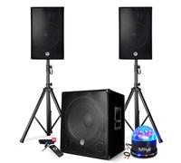 Pack sonorisation BMS1515 2500W Enceintes DJ 15 pouces Caisson 15 pouces Pieds USB Bluetooth Jeu de lumière