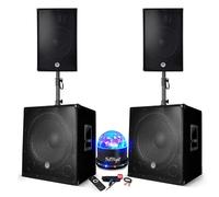 Pack sonorisation - BM SONIC BMS-151515 - 3000W - Enceintes DJ 15" + 2 Caissons 15" + Pieds - USB/BLUETOOTH, Jeu de lumière LED