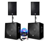 Pack sonorisation - BM SONIC BMS-151515 - 3000W - Enceintes DJ 15" + 2 Caissons 15" + Pieds - USB/BLUETOOTH, Jeu de lumière LED