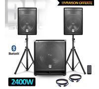 Pack sonorisation - Bm Sonic BMS1812-USB-BT - 2400W - Sub 18" + 2 Enceintes 12" + Pieds + Câbles + Tél -