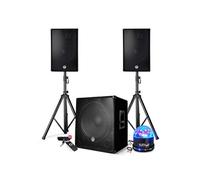 Pack sonorisation - BM SONIC BMS-1515 - 2500W - Enceintes DJ 15" + Caisson 15" + Pieds - USB/BLUETOOTH, Jeu de lumière