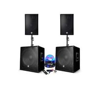 Pack sonorisation - BM SONIC BMS-151515 - 3000W - Enceintes DJ 15" + 2 Caissons 15" + Pieds - USB/BLUETOOTH, Jeu de lumière LED