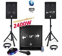 PACK SONORISATION COMPLET BM SONIC 2400W USB-BT MKII - 2 Enceintes 12"" + Caisson SUB Actif 18"" Animation Mobile Mariage