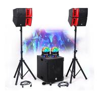 Pack sonorisation DJ complet 1200W Salle des fêtes 2 Enceintes Subwoofer 38cm USB Bluetooth Supports Câbles LED