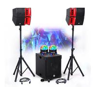 Pack Sonorisation DJ complet 1200W BM SONIC, Salle des fêtes, 2 Enceintes, SUB 38cm USB/Bluetooth, Supports Câbles, Light LED