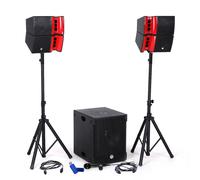 Pack Sonorisation DJ complet BM SONIC BMS15-HORN 1200W, Enceintes sat, Caisson 38cm USB/Bluetooth, Supports Câbles+Clé USB 32G