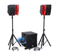 Pack Sonorisation DJ complet BMS15-HORN 1200W Enceintes satellites, SUB 38cm USB/Bluetooth, Supports Câbles, Light OVni