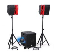 Pack Sonorisation DJ complet BM SONIC BMS15-HORN 1200W Enceintes satellites, SUB 38cm USB/Bluetooth, Supports Câbles, Light OVni