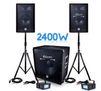 PACK Sonorisation DJ PA BMS-1812 2400W SUB 46cm - 2 HP 30cm + Câbles + 2 Mini LEDSTROBES LytOr