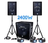 PACK Sonorisation DJ PA BMS-1812 2400W SUB 46cm - 2 HP 30cm + Câbles + 3 Mini LEDSTROBES LytOr