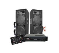 Pack Sonorisation DJ PA Enceintes 2x15"/38cm 4000W bassreflex BM SONIC + Ampli XGA 2000W avec Table de mixage Ibiza + CABLES