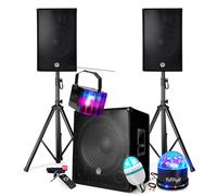 Pack sonorisation DJ PRESTATIONS BM SONIC 2500W - Enceintes DJ 15" +Caisson 15" + Pieds - USB/BLUETOOTH, Pack 3 Jeux de lumières
