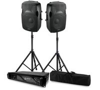 Pack Sonorisation Enceintes Ibiza XTK12 -12"/30cm - 2x500W avec Amplificateur BM SONIC BMS-2000W - Support PIEDS +BAG et Câbles