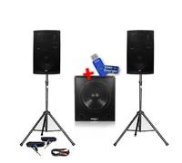 Pack sonorisation - IBIZA - DISCO-12 + CUBE-1512-SOLO - 2000W (2x600W+800W) - Caisson bi-amplifié - Clé USB 32GB & pieds