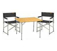 PACK SOPLAIR Table 2 personnes pieds rabattables + 2 Fauteuils Director Bahia Camping Car Marron