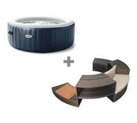 Pack spa gonflable Intex PureSpa Blue Navy rond Bulles 4 places + Ensemble mobilier
