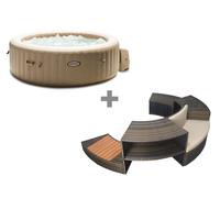 Pack spa gonflable Intex PureSpa Olive rond Bulles 6 places + Ensemble mobilier