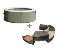 Pack spa gonflable Intex PureSpa Olive rond Bulles 6 places + Ensemble mobilier Beige G
