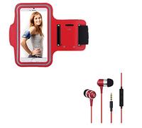 Pack Sport pour IPHONE 12 Mini (Brassard de Sport + Ecouteurs Sport Intra-AURICULAIRE avec Micro) Courir T4 (Rouge)