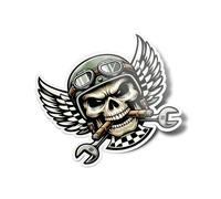 PACK Stickers autocollants vinyle Crâne de Biker - Design Audacieux avec Ailes, Drapeaux à Damier - Style Vintage Unique - Parfait pour Décor Moto casque