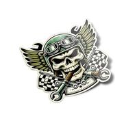 PACK Stickers autocollants vinyle Haute Qualité Motif Crâne de Biker - Style Rétro, Détails en Vert et Beige - Décoration pour Moto et Casque
