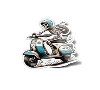 PACK Stickers autocollants vinyle Skeleton Vespa Rider Sticker - Vintage Italian Scooter Decal for Motorcycle Enthusiasts, GTS 150 300 50, Classic Design - 9cm