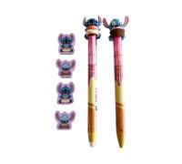 Disney Set papeterie Lilo et Stitch – Stylo gel effaçable, Crayon éternel, 4 gommes Jaune