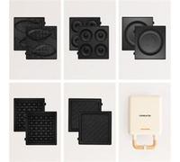 CREATE/STONE STUDIO/Appareil à croque-monsieur Blanc cassé / 5 plaques interchangeables: Sandwich-grill, Gaufre, Taiyaki, Pancakes et Donuts, antiadhésif, ouverture à 100º, arrêt automatique, 600W