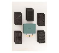 CREATE/STONE STUDIO/Appareil à croque-monsieur Vert sauge / 5 plaques interchangeables : Grill, Gaufre, Sandwich, Taiyaki et Crêpes, antiadhésif, ouverture à 100º, arrêt automatique, rétro, 800W