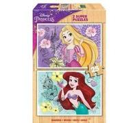Pack super puzzles 2 x 25 pieces disney princesses : raiponce et ariel - puzzle en bois fsc - enfant fille - set puzzle 4 ans + carte