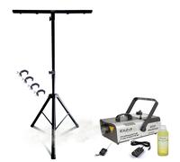 Pack Support Lumière DJ Pied Mooving Light ML-SUPPORT-DJLIGHT - Machine à Fumée Ibiza 1500W LSM1500PRO - 4 Crochets Noir