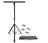 Pack Support Pied Réglable Mooving Light ML-SUPPORT-DJLIGHT - 4 Crochets SH2B - Boîtier Dispatching 8 Voies - Soirée DJ Mobile Noir