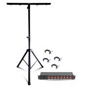 Pack Support Pied Réglable Mooving Light ML-SUPPORT-DJLIGHT - 4 Crochets SH2B - Boîtier Dispatching 8 Voies - Soirée DJ Mobile Noir