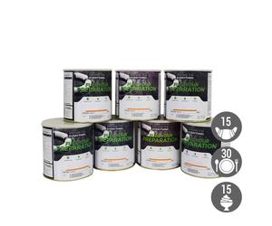 Pack Survie 15 jours végétarien - 15 petits déjeuners, 30 repas, 15 desserts - Stockage 25 ans