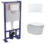 Pack Swiss Aqua Technologies WC suspendu complet Smart-SATrimless-4 | Toilette sans bride fixation invisible | Bâti-support autoportant robuste | Abattant softclose | Plaque de commande élégante