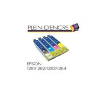 Pack T1285 de 4 cartouches d'encre compatibles Epson T1281 Black - T1282 Cyan - T1283 Magenta - T1284 Yellow - Grande capacité - PLEIN D'ENCRE Cyan