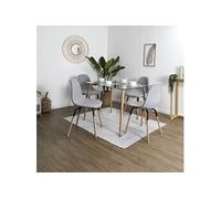Pack Table en Verre + 4 Chaises Gris Chiné Clair - VERANA -