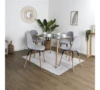 VERANA - Pack Table en Verre + 4 Chaises Gris Chiné Clair -