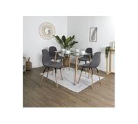 Pack Table en Verre + 4 Chaises Gris Chiné Foncé - VERANA -