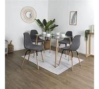 VERANA - Pack Table en Verre + 4 Chaises Gris Chiné Foncé -